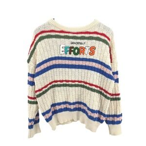 Alicedudu Cream Multi Striped Knit Sweater "Efforts" Pre-Owned Womens Large